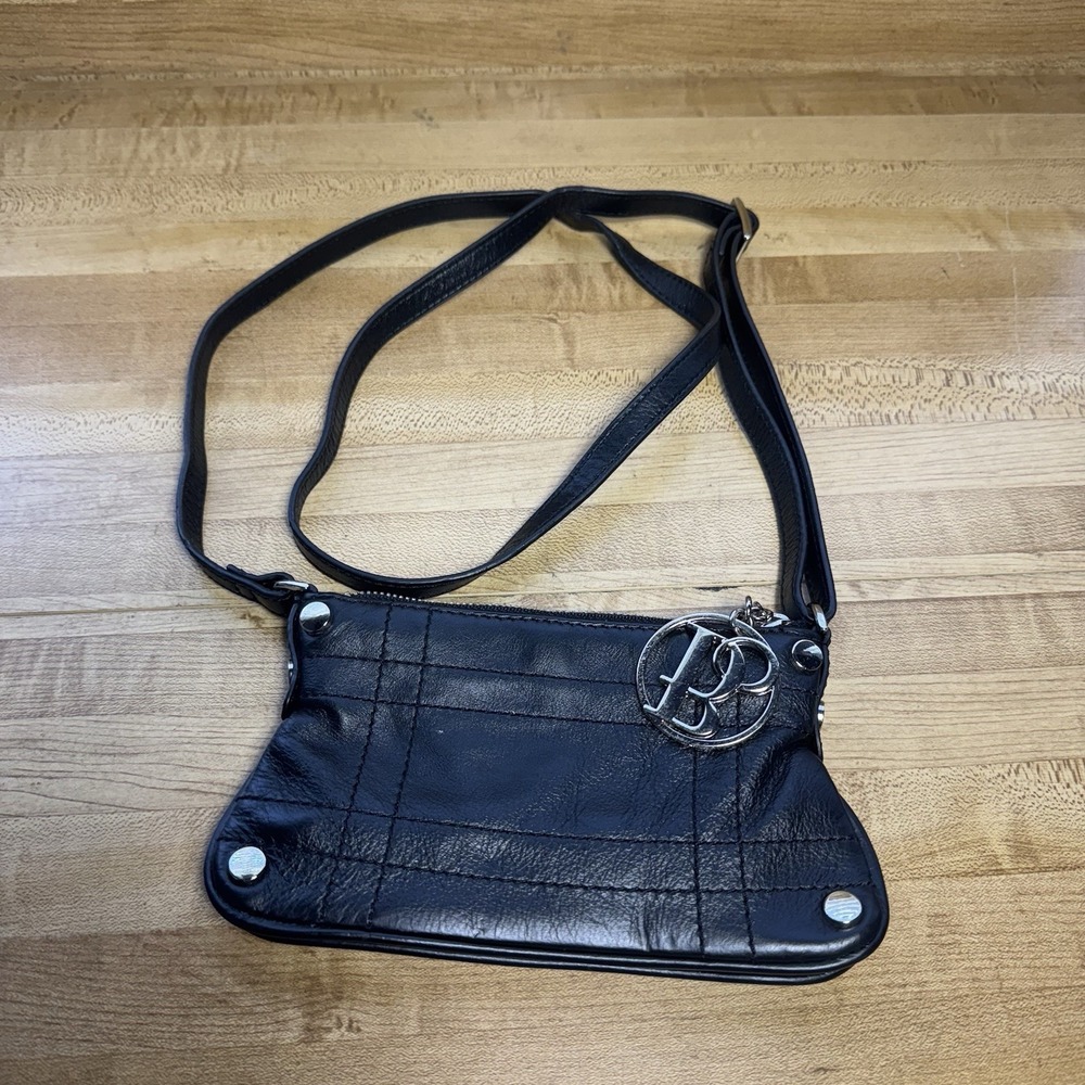 Bolzano Black Leather Mini‎ Zip Crossbody Purse Size XS With Charm Zipper